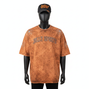 Camiseta 100% algodón para hombre, corte holgado, estampada, camiseta prémium con lavado ácido, jersey de algodón grueso, diseño vintage con logotipo personalizado - Product Image 1