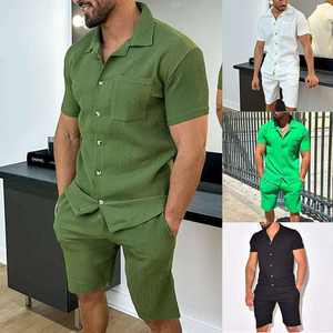 Conjunto de camiseta y pantalones cortos de 2 piezas para hombre, ropa de calle lavada y desgastada, conjunto de verano personalizado de alta calidad para hombre - Product Image 2