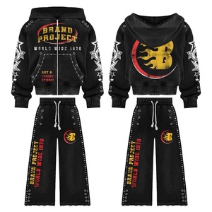 แผ่นติดกางเกงวอร์มลายกรดของผู้ชายผ้าพิมพ์ลายติดหน้าจอสไตล์หลวมประดับพลอยเทียมปักลาย - Product Image 1