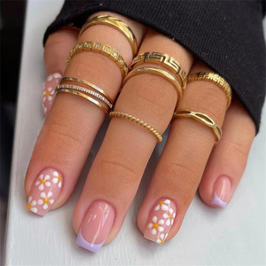 Flor bonita de alta calidad, 24 Uds., prensa <span class=keywords><strong>en</strong></span> las <span class=keywords><strong>uñas</strong></span>, diseño francés, almendra, cuadrado, dedo Artificial, pintura <span class=keywords><strong>para</strong></span> <span class=keywords><strong>uñas</strong></span>, <span class=keywords><strong>uñas</strong></span> postizas - Product Image 1