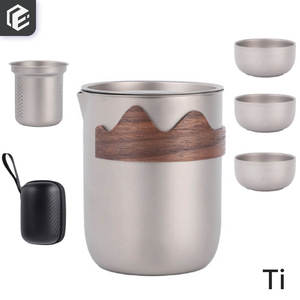 Service à thé portable en titane pur sablé, tasses à thé chinoises antibactériennes pour le randonnée - Product Image 1