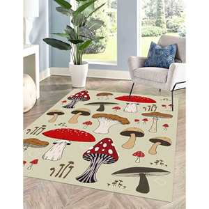 Tapis imprimé champignons rouges : Tapis épais en chenille, antidérapant, pour décoration moderne, tapis en velours - Product Image 1