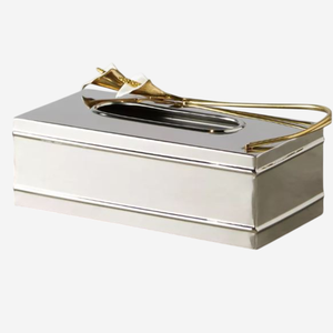 Boîte à mouchoirs en métal décorative fantaisie boîte en métal martelé enduit de poudre blanche de qualité créative avec porte-serviettes d'accent de fleur - Product Image 2