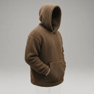 Custom Men Regular Fit High Pile <b>Fleece</b> <b>Hoodie</b> Ultra Soft Plush <b>Teddy</b> Pullover Heavyweight 100% Cotton Mocha Brown Winter Pocket - Product Image 4