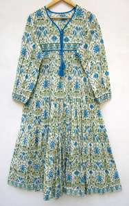 Indien ethnique décontracté Maxi main bloc coton imprimé confortable femmes robe d'été plage couvrir robe pour femmes ensemble de Bikini - Product Image 6