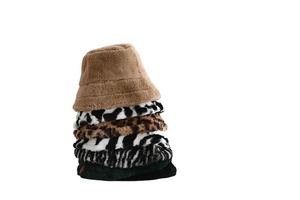 Chapeaux seau automne hiver mode léopard en peluche solide seau chapeaux Vintage épaissi chaud tissu décontracté - Product Image 2
