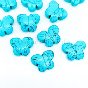 Pierre précieuse sculptée en forme de papillon bleu turquoise AAA, mini-briolette en cristal 14x10mm pour la fabrication de bijoux, fournitures en gros de pierres précieuses - Product Image 5