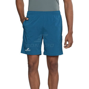 Shorts Bermuda bleus unis pour hommes SONISPO, taille élastique, séchage rapide, décontractés, sportifs, avec poches et logo avant - Product Image 1