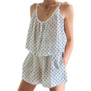 Conjunto de Pijama de Shorts Coordinados para Mujer, Ropa de Dormir para Mujer, Primavera/Verano, Floral, Ajustado, con Tirantes, Sin Mangas - Product Image 1