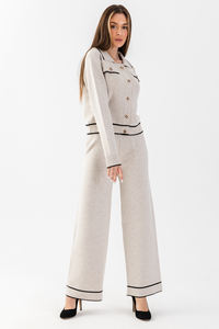 Cárdigan detallado con botones de alta calidad y cuello Polo para mujer, suéter y pantalones, conjunto de prendas de punto indispensable para DailyandOffice - Product Image 3