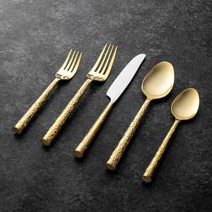 Ensemble de couverts en métal d'excellente conception avec manche rond martelé fini or pour la maison et le mariage ensemble de couverts de vaisselle - Product Image 1