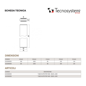 Tube isolant EPS Tecnosystemi pour VMC, diamètre 125 mm et 160 mm, longueur 1 mètre, pièces pour systèmes CVC - Product Image 3