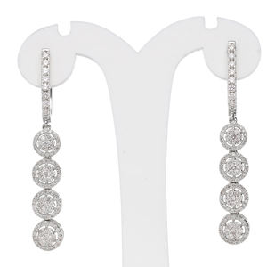 Luxurious 14K Gold Diamond <b>Hoop</b> Earrings with Dangling Four-Circle <b>Floral</b> Motif, Set with Natural Round-Cut Diamonds in Prongs - Product Image 6