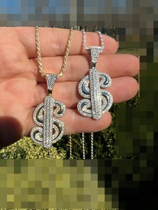 Plata de Ley 925 Iced Out Dollar Sign Money Pendant Hip Hop Fabricación de joyas para joyería Otros diamantes - Product Image 4