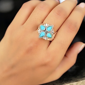 Vente en gros de bagues en argent sterling 925 plaqué turquoise d'Arizona, bijoux faits à la main, tendance actuelle, turquoise naturelle - Product Image 3
