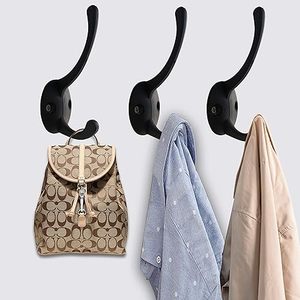 Black Retro Double Coat <b>Hooks</b> <b>Wall</b>-Mounted With Screws for Clothing Scarf Bag Towel <b>Key</b> Cap Hat Storage - Product Image 6