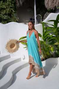 Vestido Maxi de Rayón con Cuello en V y Estampado Tie-Dye, Estilo Casual, Exportador Indio, Diseños Naturales y Elegantes, Superventas - Product Image 5