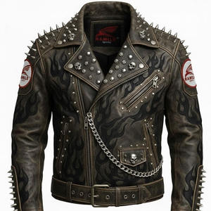 Chaqueta de Cuero Personalizada Más Popular, Chaqueta de Cuero Genuino de Piel de Vaca Natural para Hombre, Manga Larga, Chaleco de Motociclista a la Moda. - Product Image 4