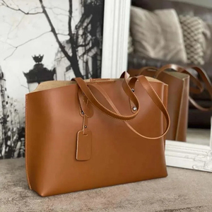 Bolso Tote de Cuero Genuino, Color Sólido, Estilo Minimalista, Abierto por Arriba, para Uso Diario, Bolso de Mano para Mujer, para Todas las Temporadas - Product Image 3