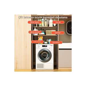 Étagère de rangement double couche scandinave moderne grande capacité 65x150 cm, meuble supérieur en métal pour salle de bain et machine à laver - Product Image 3