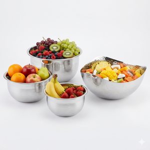 Bol de service en acier inoxydable au design classique, écologique, pour salade de fruits et maison - Product Image 1