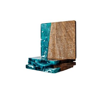 Vente en gros de sous-verres en résine époxy turquoise pour verres à boire Vente en gros de sous-verres personnalisés en bois d'acacia naturel - Product Image 1