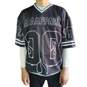 Maillot de football surdimensionné en maille tricotée, col en V, maille boxy, fabricant américain, maillots de football vintage personnalisés pour hommes, France - Product Image 6