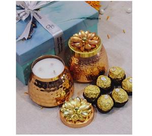 Handmade Round Shape Metal <b>Candle</b> Jar With <b>Flower</b> Knob Lid for Wedding & Christmas Decorative Two Tone <b>Candle</b> Jar - Product Image 4