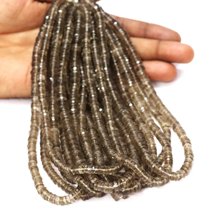 Perles Heishi en quartz fumé de qualité supérieure, forme de pneu facetté, 5-7 mm, 15 pouces, AAA, pierre précieuse naturelle en quartz fumé, forme de roue facettée - Product Image 6