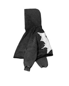 Oversized Zip up Custom Wholesale Cropped Distressed <b>Applique</b> Embroidered Hoodie <b>Applique</b> Distressed Pullover Patch Hoodie - Product Image 3