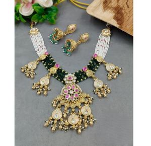 Magnifique ensemble collier et boucles d'oreilles en pierre de moissanite de haute qualité et imitation perle, style Kundan, pour femmes, bijoux de créateur pour mariage. - Product Image 1