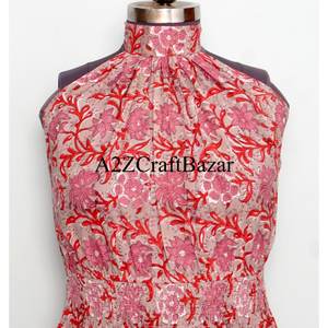 Beautiful Bohemian Floral print O-Neck <b>Dress</b> for Women midi Cotton <b>Dress</b> Block Printed Summer Party <b>Dress</b> for Spring and summer - Product Image 2