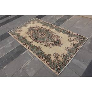 พรมขนสัตว์ลายเย็บปะต่อสีเขียวสีเบจคลาสสิกขนาด3.9x6.7ฟุตสไตล์ตุรกี Aubusson ดีไซน์สำหรับห้องนั่งเล่นข้างเตียงห้องโถงน้ำยางสี่เหลี่ยมผืนผ้า - Product Image 2