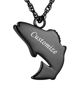 black fish engraving Urn Cremation Necklace for Ashes Urn for Human Ashes in Loving <b>Memory</b> Dad Fishing <b>Locket</b> Holder Custom Size - Product Image 1