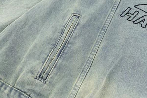 Custom Printed Heavyweight Acid Wash Sun Faded Streetwear Stand Collar Denim <b>Jeans</b> Jackets Pullover Hoodies for Man & Women - Product Image 5