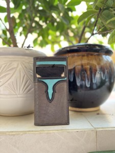 Portefeuille long pour homme en cuir de vachette usiné à la main Offre Spéciale à la mode en cuir véritable couleur turquoise portefeuille porte-monnaie cadeau pour lui - Product Image 2