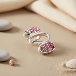 Rose Gold & Gold Plated <b>Crystal</b> & Rhinestone Geometric Number Oval <b>Ring</b> for Women-Fashionable & Trendy Gift Jewelry - Product Image 2