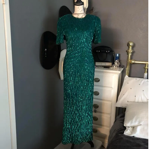 Elegante trompeta/sirena de longitud completa sin mangas señoras cóctel vestido de noche exquisito bordado poli-malla lentejuelas perlas - Product Image 6