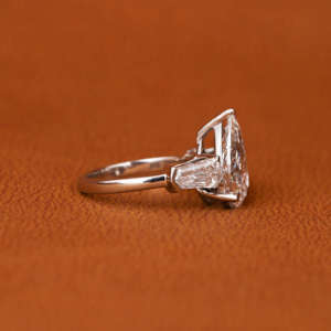 Custom Pear Cut Lab Grown Diamond three Stone Engagement Ring with Teper Cut Diamond 14KT Solid Gold Anniversary Gift Ring - Product Image 5