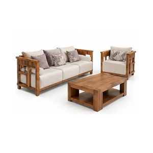 Solid Teak <b>Wood</b> <b>Sofa</b> Set with Rectangular <b>Frame</b> Coffee Table for Modern Living Room Hotel and Resort Furniture - Product Image 1