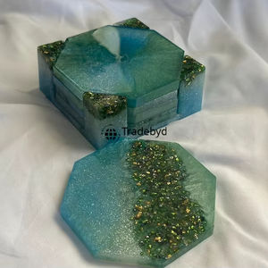 Modern Resin Square Coaster Set Multi-color Luxury Premium Handmade Home <b>Bar</b> Accessories Tradebyd - Product Image 1