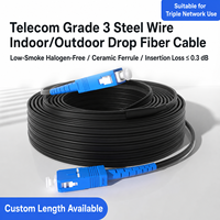 Cordon de brassage fibre optique monomode extérieur FTTH de qualité télécom SC vers SC, LSZH, avec 3 fils de renfort en acier, pour réseau ONT domestique