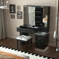 Meubles de salon de beauté modernes et luxueux en panneaux de bois, table de maquillage, tabouret de beauté, lampe sur pied, plusieurs tiroirs, armoires de rangement