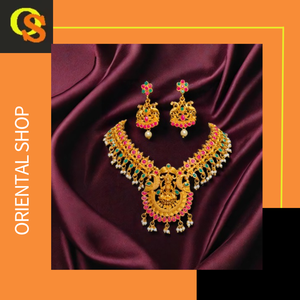 Juego de pendientes de collar de diseño elegante con juego de pendientes de collar de estilo moderno chapado en oro de 22K a la venta por exportadores - Product Image 3