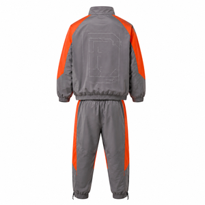 Gray Orange Color Windbreaker Tracksuit Set Quarter Zip Pullover <b>Joggers</b> Elastic Waist Side Pockets <b>Nylon</b> Unisex Sporty Set - Product Image 2