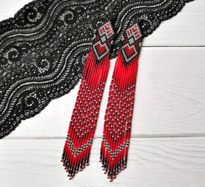 <b>Red</b> Seed Bead Stud <b>Earrings</b> Handmade Boho Party <b>Earrings</b> - Product Image 1