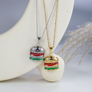 Bijoux étanches collier en acier inoxydable pendentif personnalisé cz coeur breloque tortue arc-en-ciel bricolage Hamburger <span class=keywords><strong>Pizza</strong></span> pendentif accessoires - Product Image 6