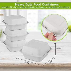 Embalaje de bagazo de caña de azúcar ecológico para comida rápida y comida para llevar, caja de hamburguesa desechable de 6x6 pulgadas, cajas de embalaje recién llegadas - Product Image 2