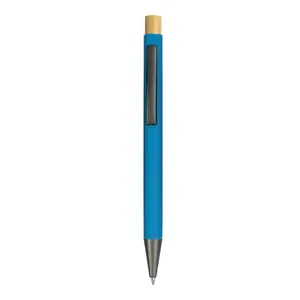 Penna in Metallo Gommato Personalizzata con Dettagli in Bambù - Gadget Promozionale - Product Image 1