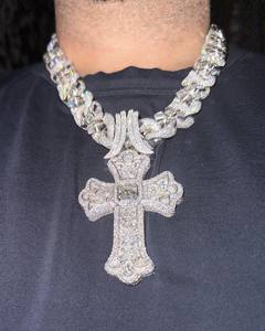 Vvs1 Moissanite Cuba Liên Kết Chữ Thập Mặt Dây Chuyền Đá Vàng Đầy Kim Cương Chữ Thập Vòng Cổ Cho Nam Giới Phụ Nữ Phòng Thí Nghiệm Grown Thời Trang Mặt Dây Quyến rũ - Product Image 2